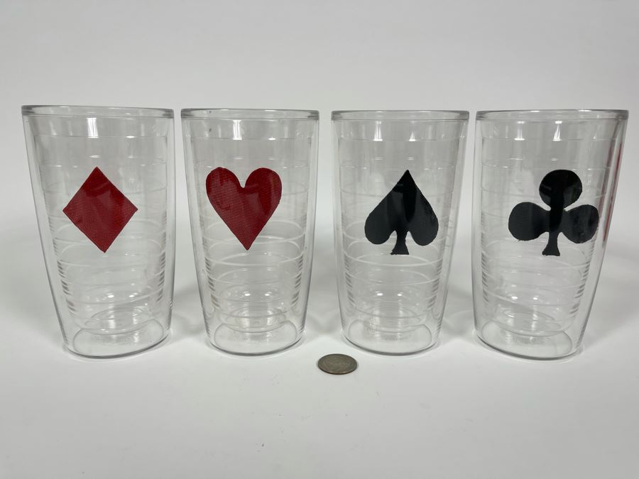 Set Of Four Acrylic Playing Card Themed Glasses 6H