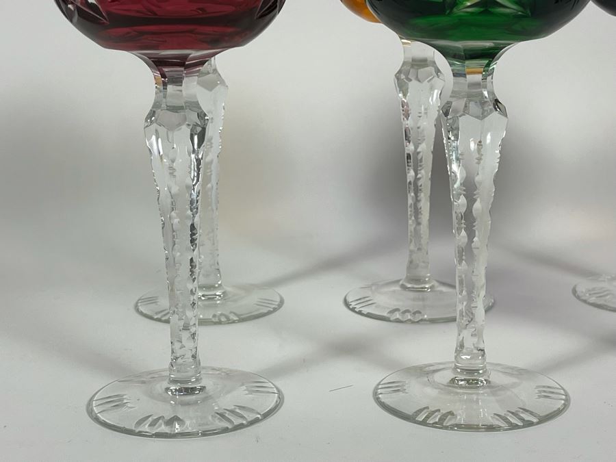 (6) Colored Cut Crystal Stemware Glasses 7.5H [Photo 7]