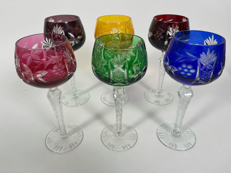 (6) Colored Cut Crystal Stemware Glasses 7.5H [Photo 4]