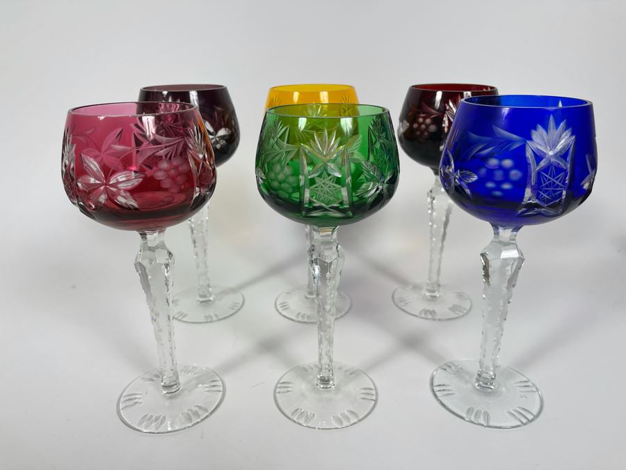 (6) Colored Cut Crystal Stemware Glasses 7.5H [Photo 1]