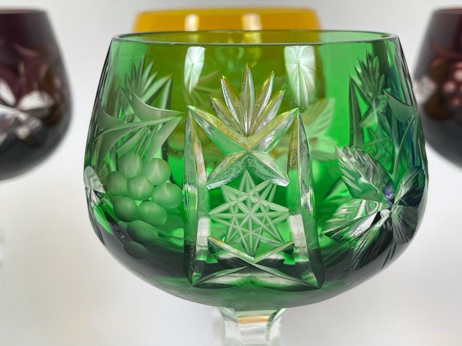 (6) Colored Cut Crystal Stemware Glasses 7.5H [Photo 5]