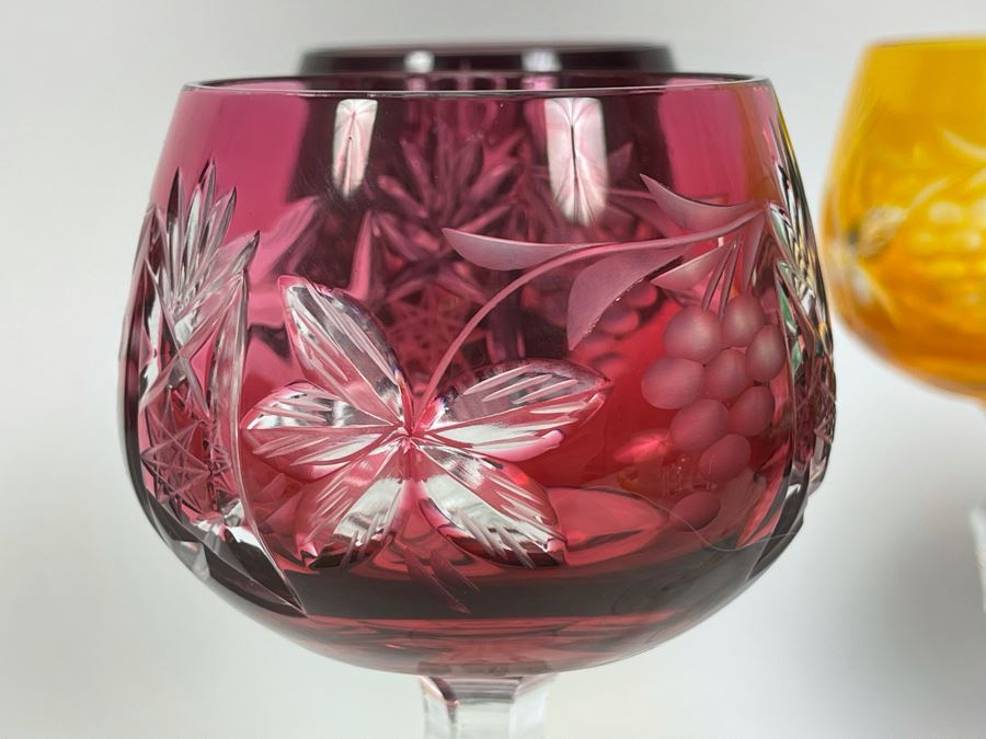 (6) Colored Cut Crystal Stemware Glasses 7.5H [Photo 6]