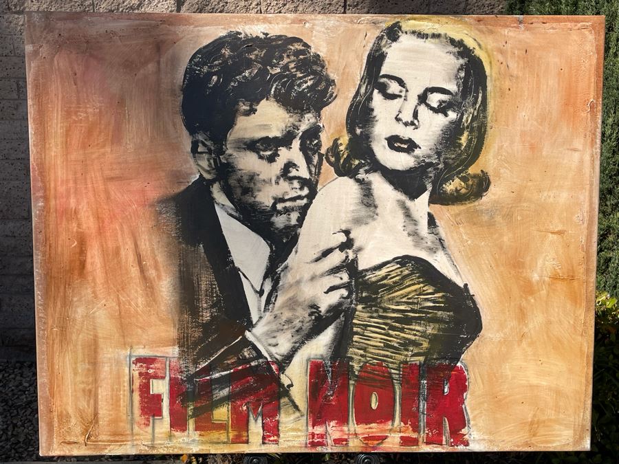 Large Patrick McCarthy Original Signed Silk Screen Mixed Media Artwork On Canvas Titled 'Film Noir' Pop Culture Art (Signed On Back L.A. 2000) 54.5 X 42.5 [Photo 4]