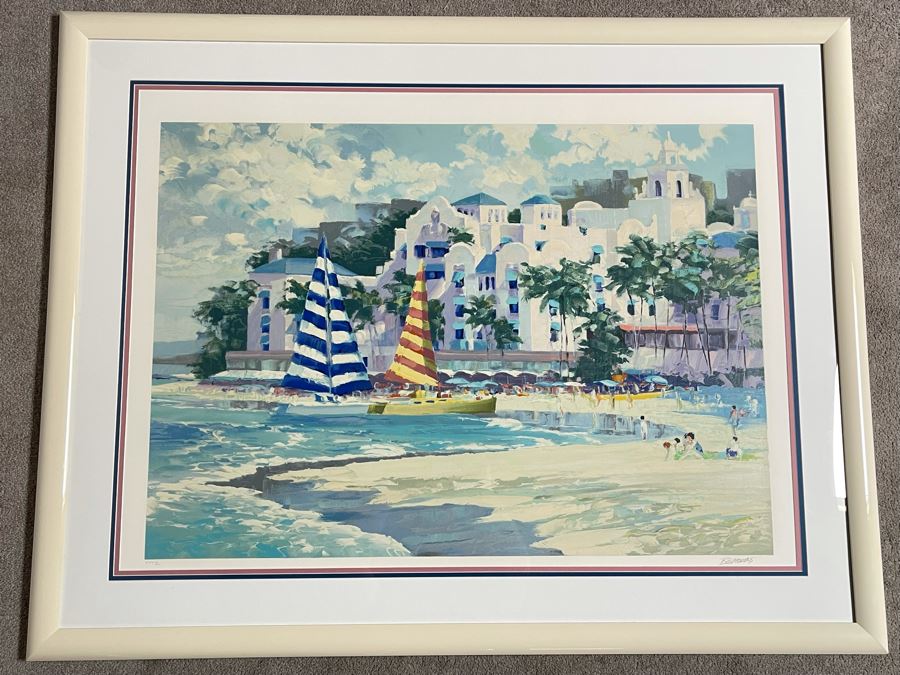 Howard Behrens Framed Large Hand Signed Limited Edition Serigraph Print Titled “Royal Hawaiian” 1989 40 X 29 [Photo 1]