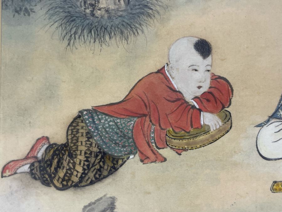 Signed Antique Chinese Watercolor Of Children At Play By Oiwan (T’ung Chih, 1862-1874) Framed 11.75 X 10.75 [Photo 10]