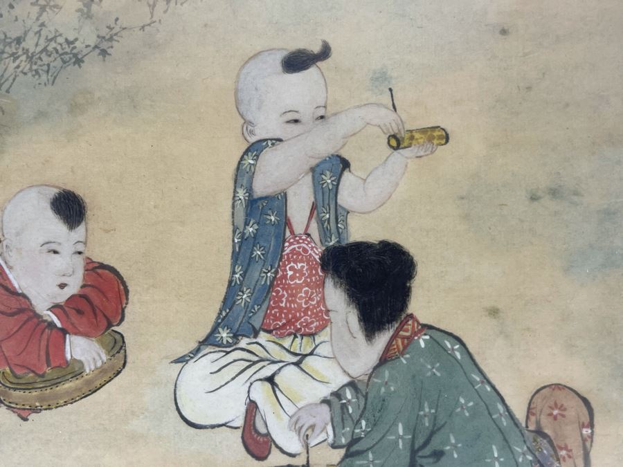 Signed Antique Chinese Watercolor Of Children At Play By Oiwan (T’ung Chih, 1862-1874) Framed 11.75 X 10.75 [Photo 9]