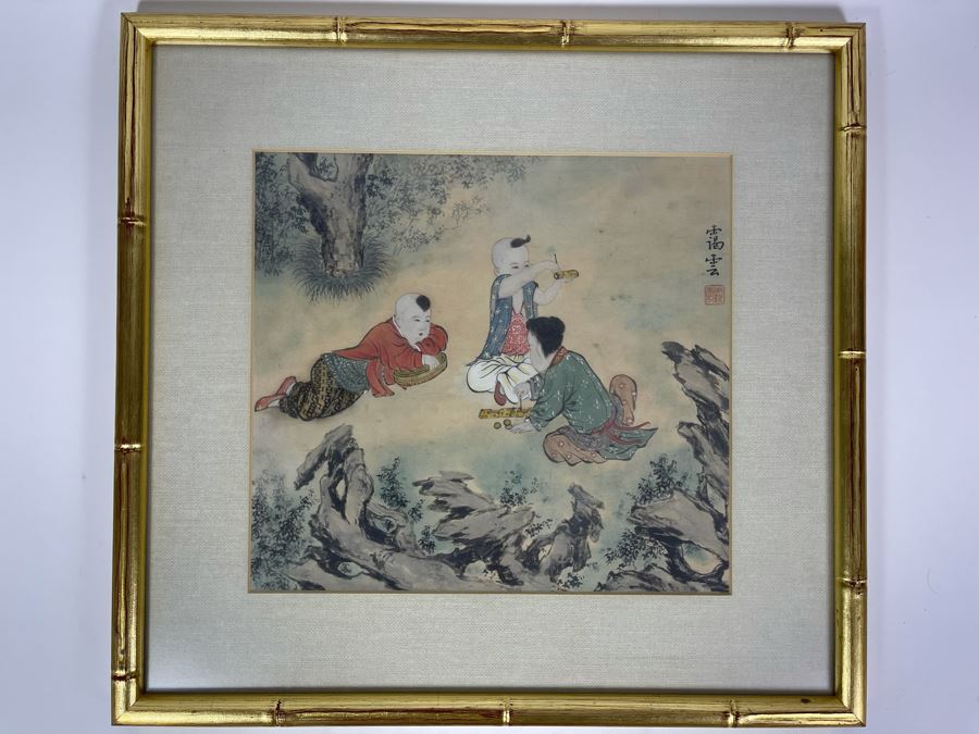 Signed Antique Chinese Watercolor Of Children At Play By Oiwan (T’ung ...