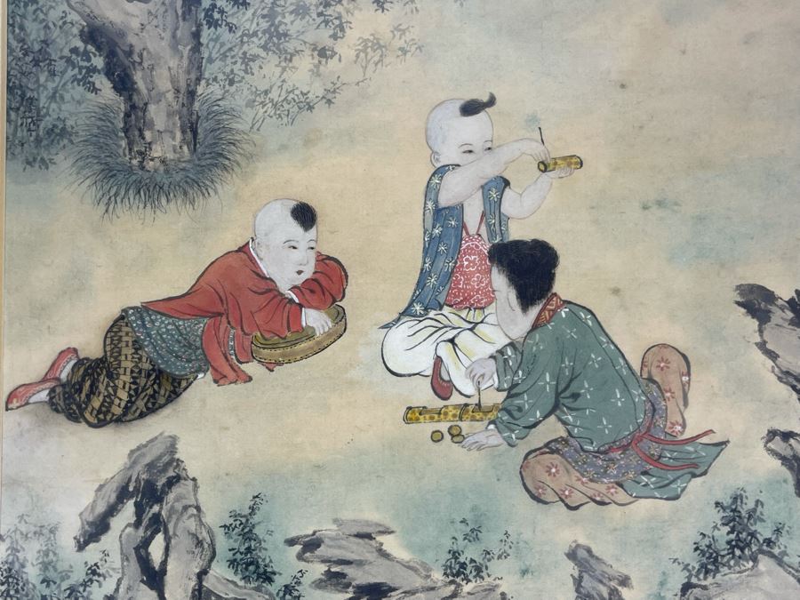 Signed Antique Chinese Watercolor Of Children At Play By Oiwan (T’ung Chih, 1862-1874) Framed 11.75 X 10.75 [Photo 7]
