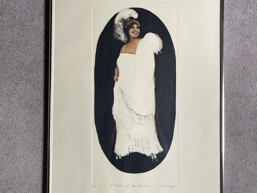 Susan Dysinger Color Etching And Aquatint Print Titled “Empress Of The Blues” Hand Signed Limited Edition 1977 Framed 11.5 X 24
