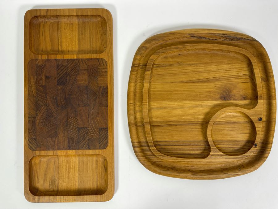 Pair Of Dansk Wooden Trays 17 X 8, 13.5 X 13.5
