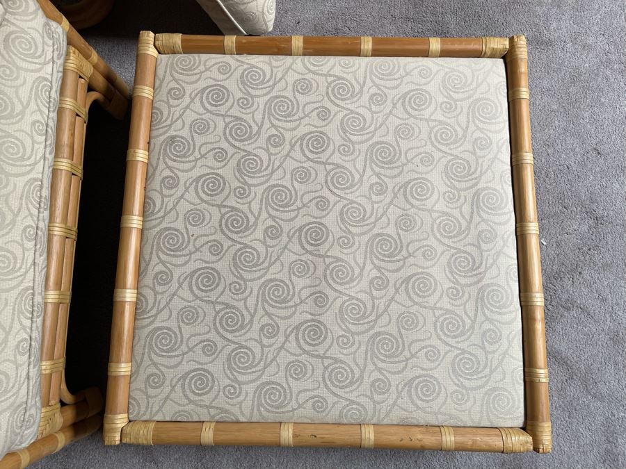 Brown Jordan Rattan Armchair 36W X 32D X 24H With Ottoman 28W X 28D And Pair Of Brown Jordan Side Tables 30W X 30D [Photo 10]