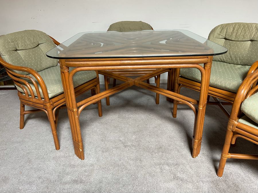 Brown Jordan Rattan Dining Set With Table And Four Chairs 40W X 40D X 29H  [Photo 16]