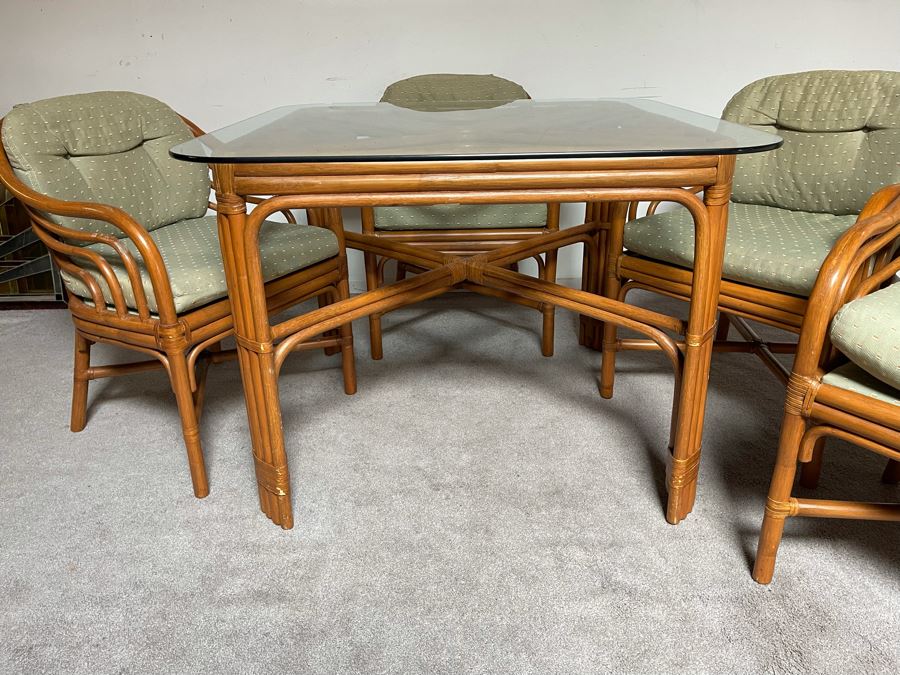 Brown Jordan Rattan Dining Set With Table And Four Chairs 40W X 40D X 29H  [Photo 15]