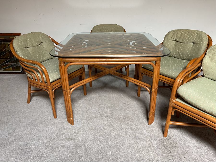 Brown Jordan Rattan Dining Set With Table And Four Chairs 40W X 40D X 29H  [Photo 11]