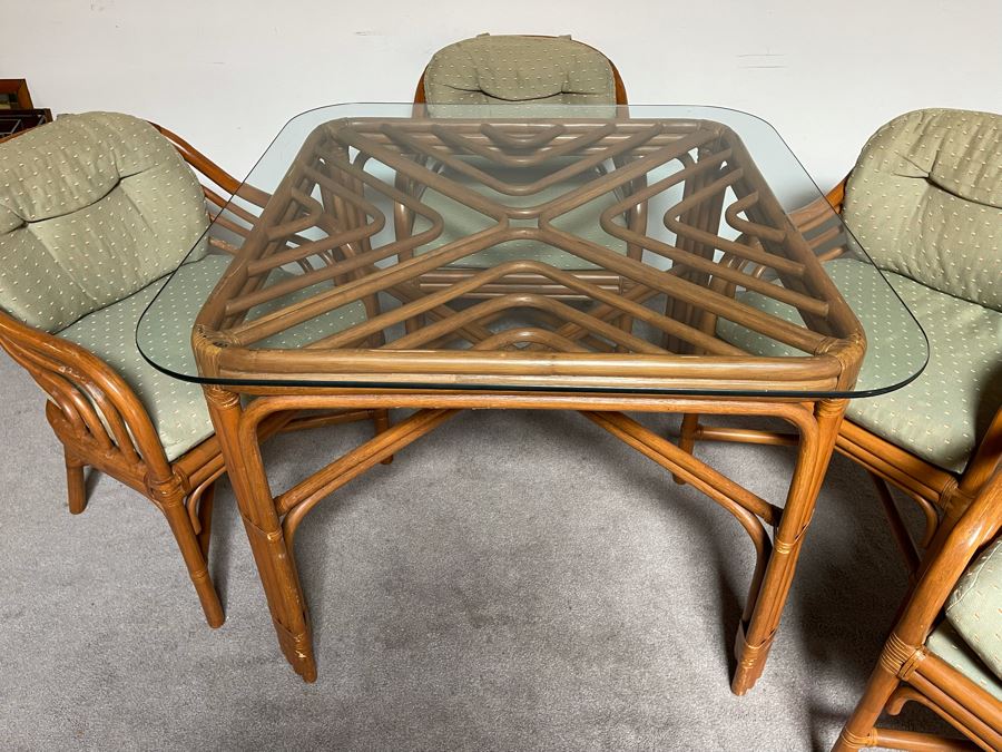 Brown Jordan Rattan Dining Set With Table And Four Chairs 40W X 40D X 29H  [Photo 12]
