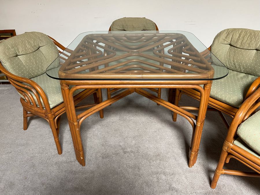 Brown Jordan Rattan Dining Set With Table And Four Chairs 40W X 40D X 29H  [Photo 14]