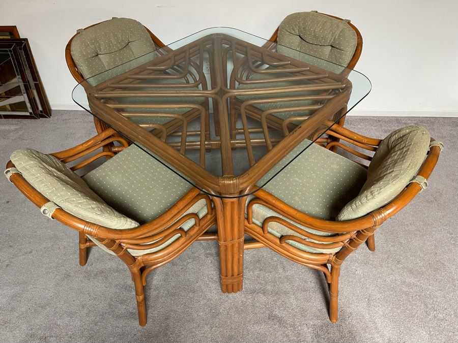 Brown Jordan Rattan Dining Set With Table And Four Chairs 40W X 40D X 29H  [Photo 8]