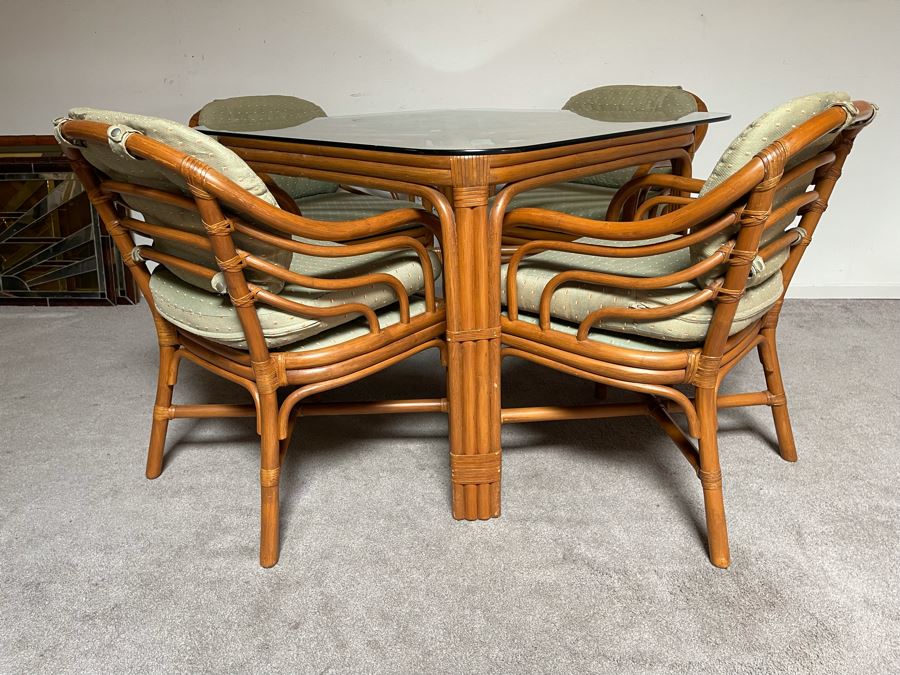 Brown Jordan Rattan Dining Set With Table And Four Chairs 40W X 40D X 29H  [Photo 5]