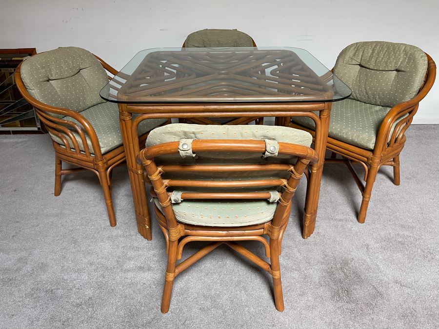 Brown Jordan Rattan Dining Set With Table And Four Chairs 40W X 40D X 29H  [Photo 10]