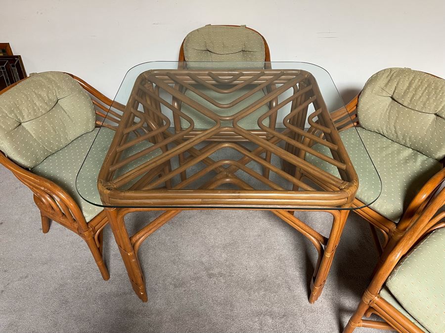 Brown Jordan Rattan Dining Set With Table And Four Chairs 40W X 40D X 29H  [Photo 13]
