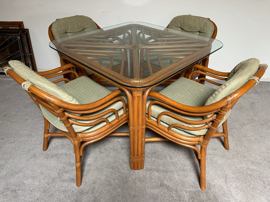 Brown Jordan Rattan Dining Set With Table And Four Chairs 40W X 40D X 29H  [Photo 6]
