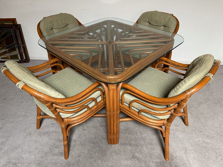 Brown Jordan Rattan Dining Set With Table And Four Chairs 40W X 40D X 29H  [Photo 7]