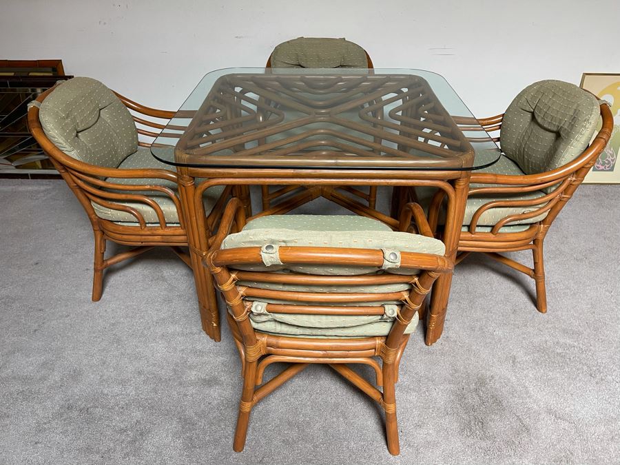 Brown Jordan Rattan Dining Set With Table And Four Chairs 40W X 40D X 29H  [Photo 9]