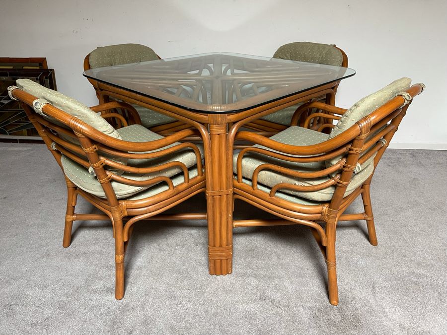 Brown Jordan Rattan Dining Set With Table And Four Chairs 40W X 40D X 29H  [Photo 3]