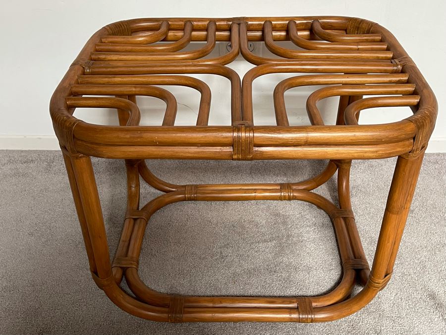 Brown Jordan Rattan Side Table (Needs Glass Top) 27W X 21D X 21H  [Photo 2]