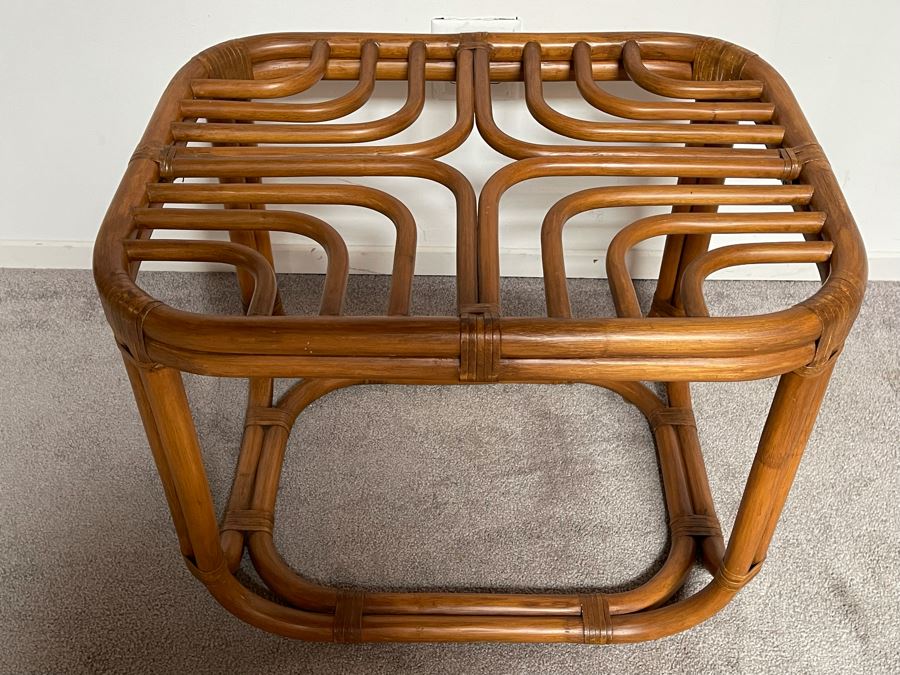 Brown Jordan Rattan Side Table (Needs Glass Top) 27W X 21D X 21H  [Photo 3]