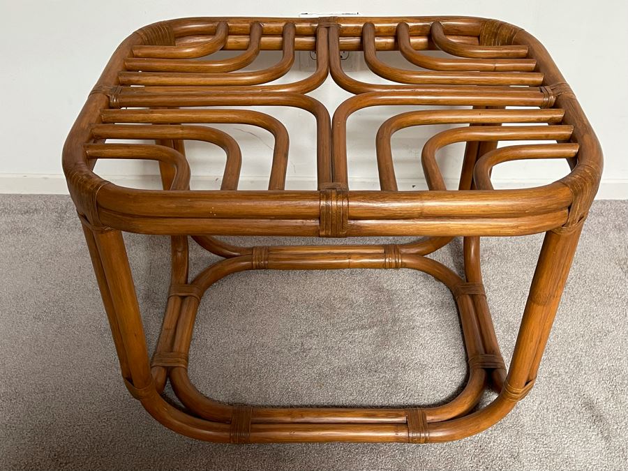 Brown Jordan Rattan Side Table (Needs Glass Top) 27W X 21D X 21H  [Photo 1]