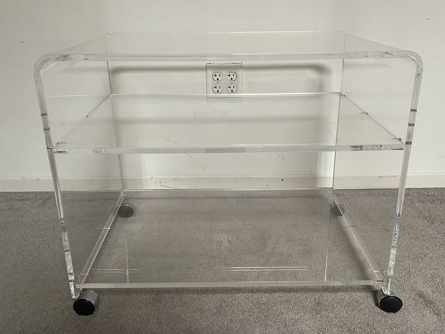 Lucite Table With Shelf On Casters 27W X 19D X 22H [Photo 3]