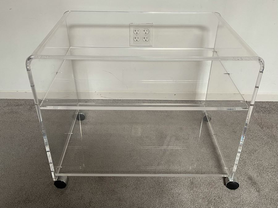 Lucite Table With Shelf On Casters 27W X 19D X 22H [Photo 2]
