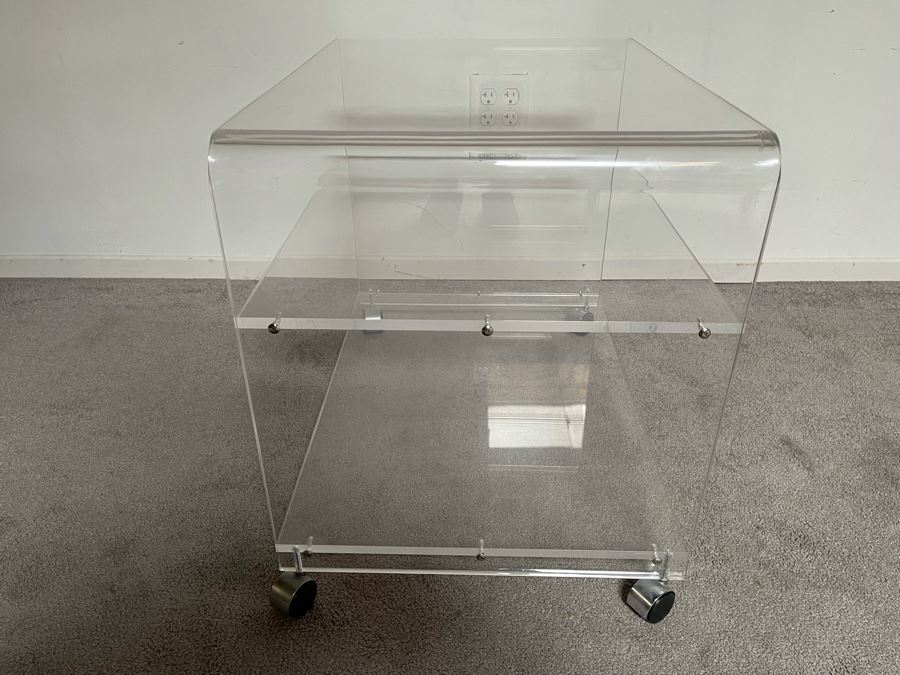 Lucite Table With Shelf On Casters 27W X 19D X 22H [Photo 6]