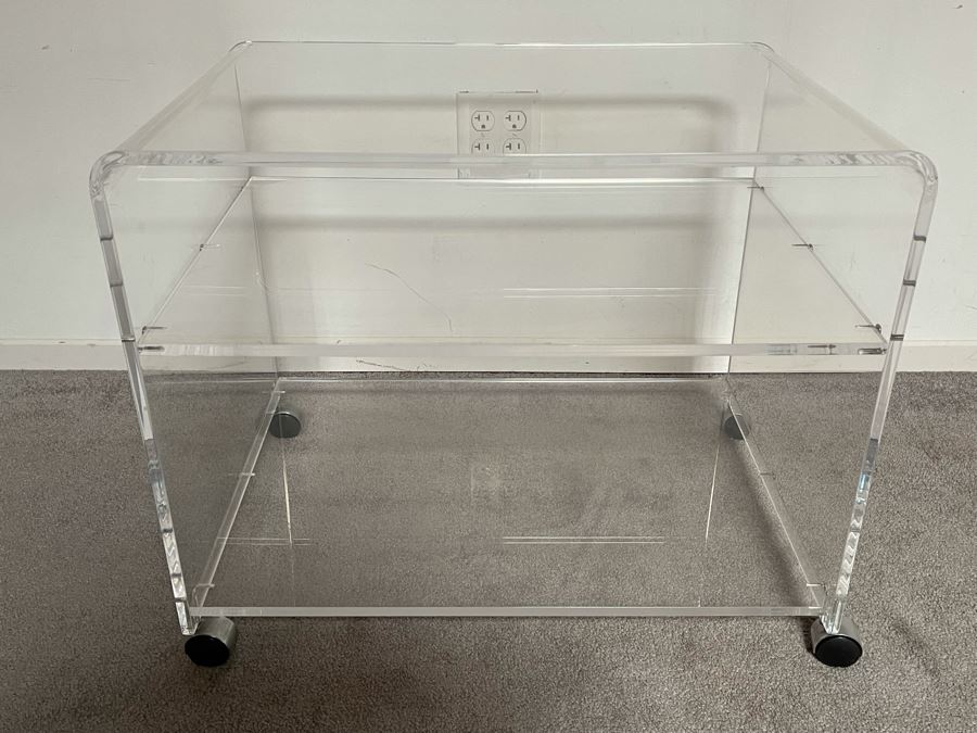Lucite Table With Shelf On Casters 27W X 19D X 22H