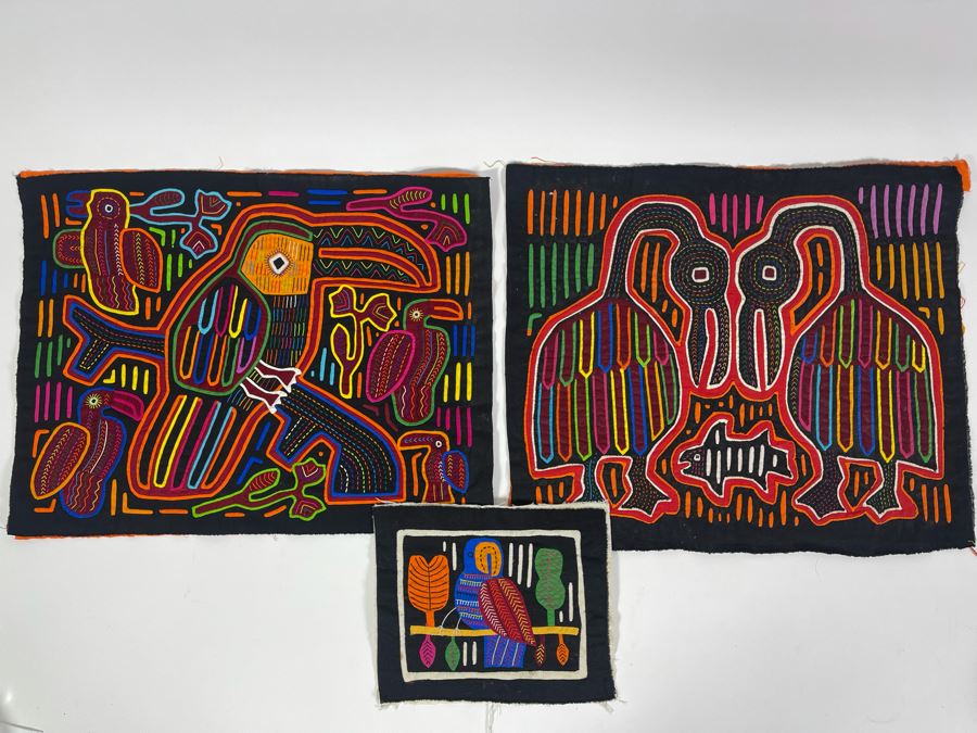 Collection Of Three Vintage Handmade Mola Panama Folk Art Animal Embroideries (Largest Is 17 X 14) [Photo 6]