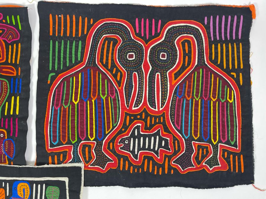 Collection Of Three Vintage Handmade Mola Panama Folk Art Animal Embroideries (Largest Is 17 X 14) [Photo 4]