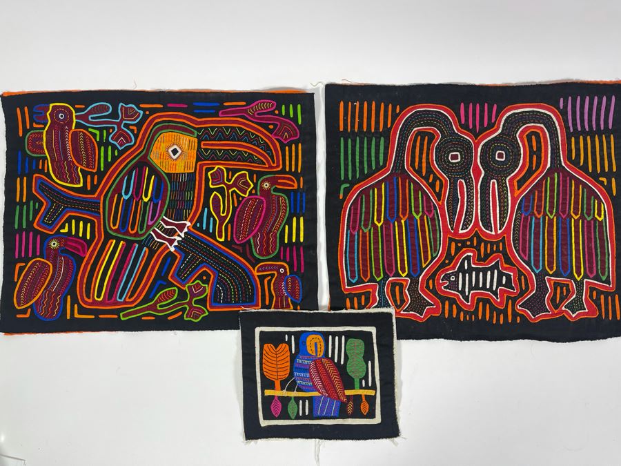 Collection Of Three Vintage Handmade Mola Panama Folk Art Animal Embroideries (Largest Is 17 X 14) [Photo 2]