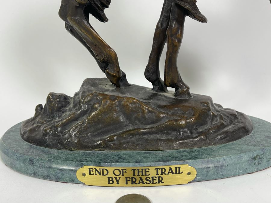 James Earle Fraser Bronze Statue On Marble Base Titled End Of The Trail 12W X 6D X 14.5H [Photo 6]