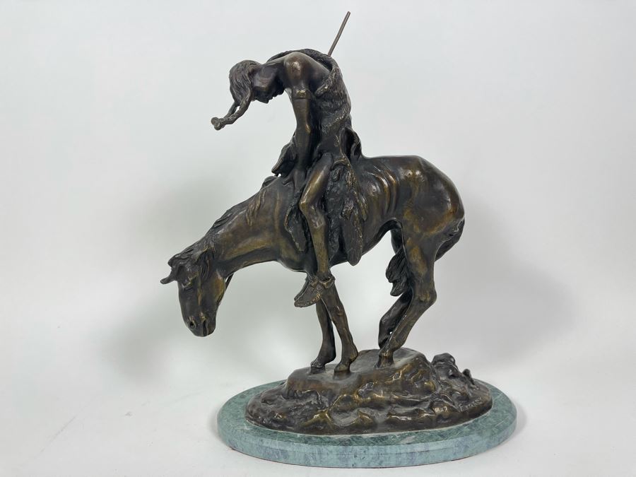 James Earle Fraser Bronze Statue On Marble Base Titled End Of The Trail 12W X 6D X 14.5H [Photo 11]