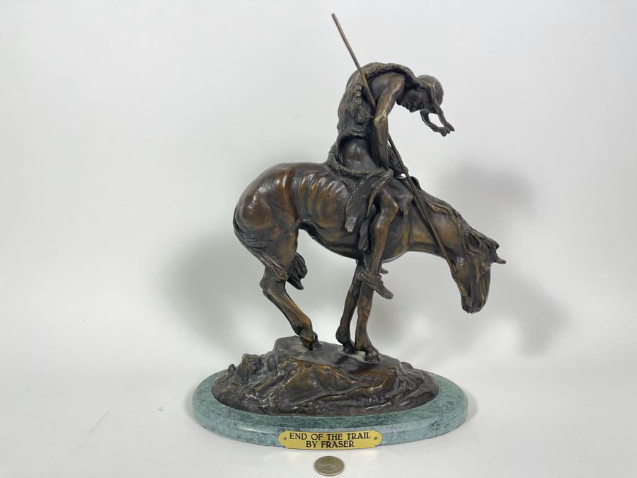 James Earle Fraser Bronze Statue On Marble Base Titled End Of The Trail 12W X 6D X 14.5H [Photo 2]