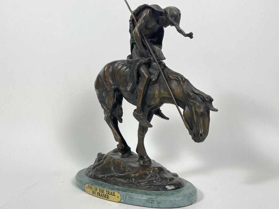 James Earle Fraser Bronze Statue On Marble Base Titled End Of The Trail 12W X 6D X 14.5H [Photo 7]