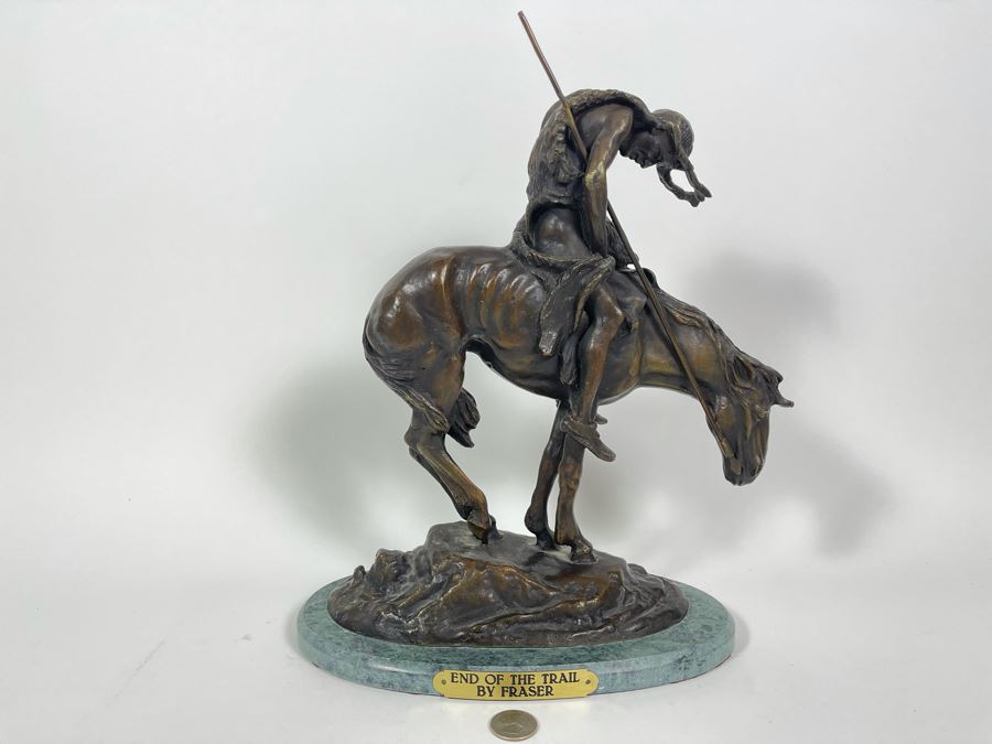 James Earle Fraser Bronze Statue On Marble Base Titled End Of The Trail 12W X 6D X 14.5H [Photo 1]