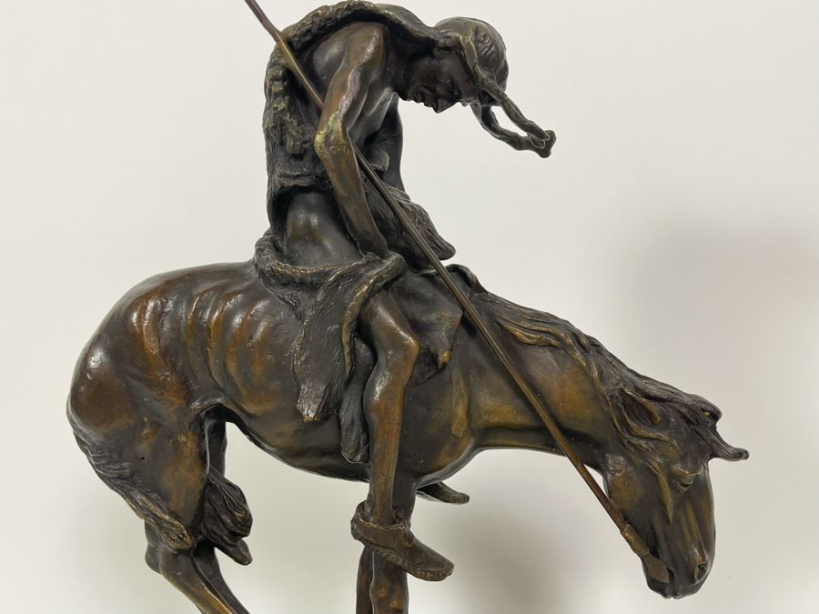 James Earle Fraser Bronze Statue On Marble Base Titled End Of The Trail 12W X 6D X 14.5H [Photo 5]