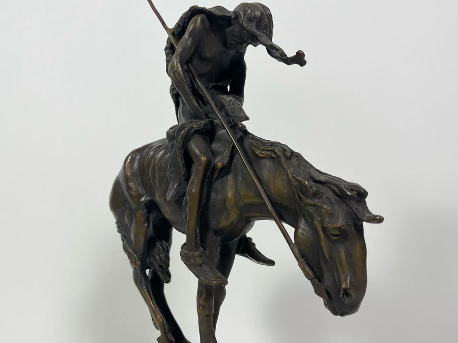 James Earle Fraser Bronze Statue On Marble Base Titled End Of The Trail 12W X 6D X 14.5H [Photo 8]