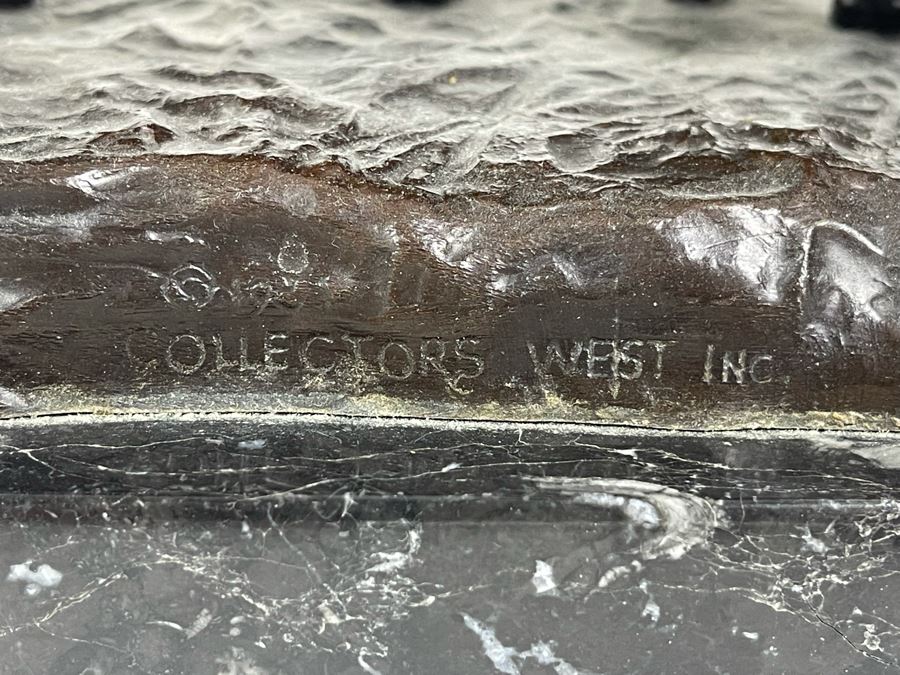 Frederic Remington Bronze Statue On Cracked Marble Base From Collectors West Inc Titled 'Coming Through The Rye' Cowboys Riding Horses 11W X 10D X 10.5H (Heavy) [Photo 3]