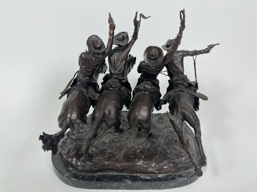 Frederic Remington Bronze Statue On Cracked Marble Base From Collectors