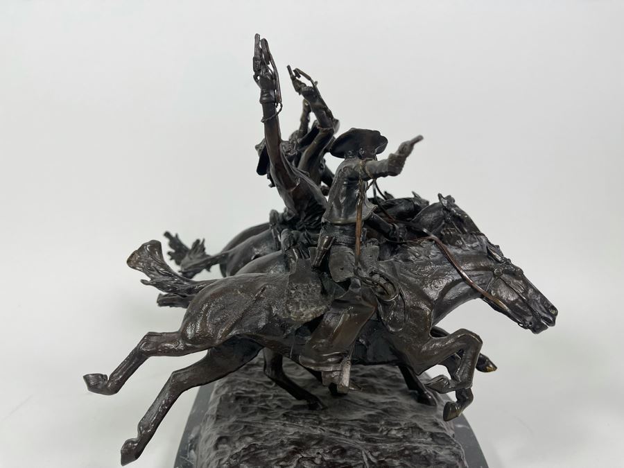 Frederic Remington Bronze Statue On Cracked Marble Base From Collectors