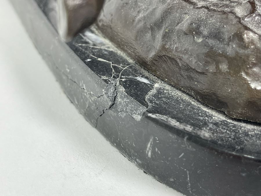 Frederic Remington Bronze Statue On Cracked Marble Base From Collectors West Inc Titled 'Coming Through The Rye' Cowboys Riding Horses 11W X 10D X 10.5H (Heavy) [Photo 23]