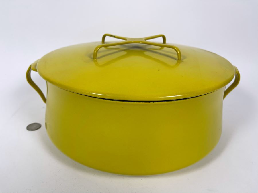 Dansk Design Enamel Handled Pot Dutch Oven With Lid Yellow France 15W X 6.5H